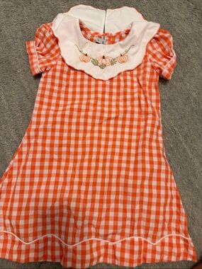 Sweet Dreams Orange & White Gingham Dress with Embroidered Collar